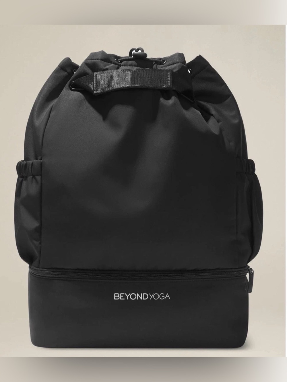 Beyond Yoga Black Drawstring Gym Backpack with Lower Zip Compartment